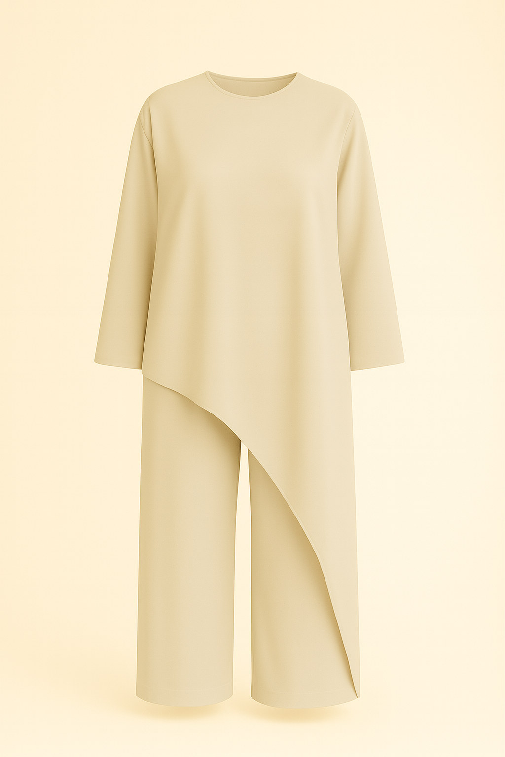 Ensemble Élégance Asymétrique – Robe Fluide & Pantalon Large