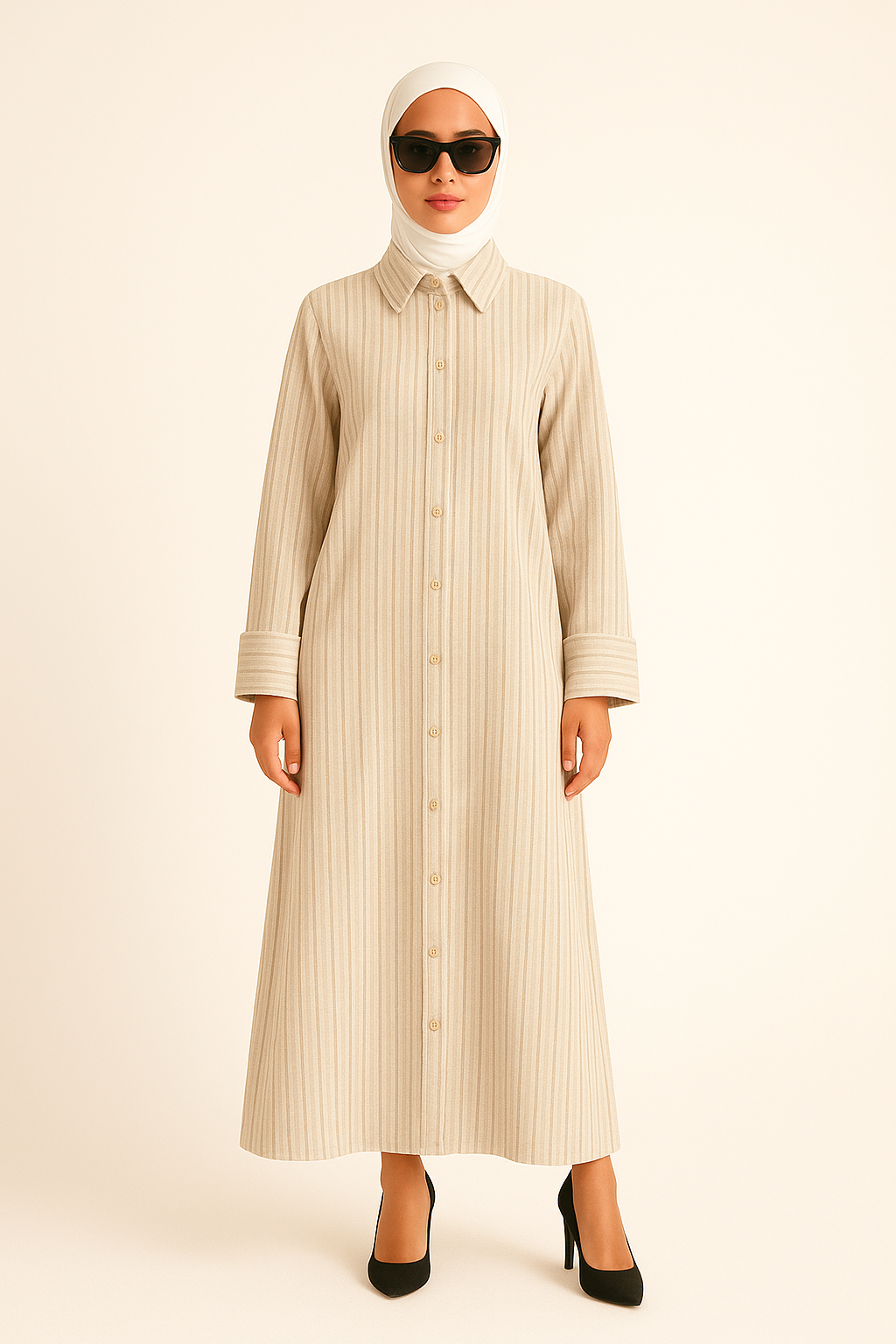 Robe beige à rayures élégant