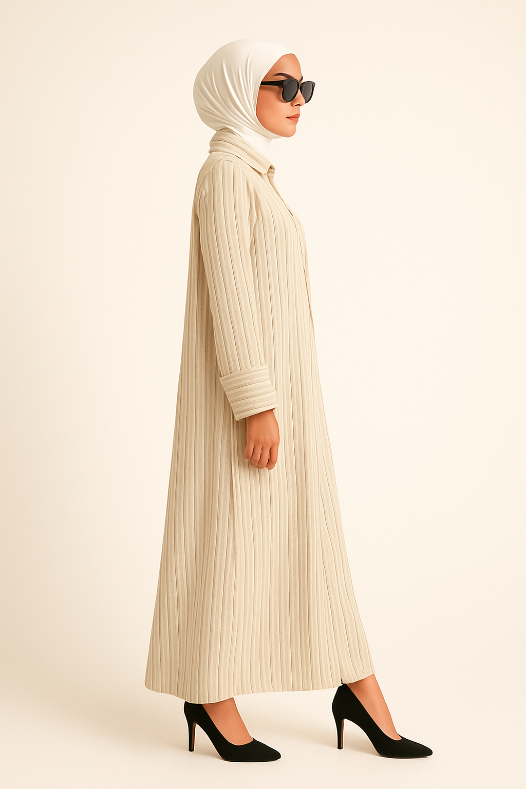 Robe beige à rayures élégant