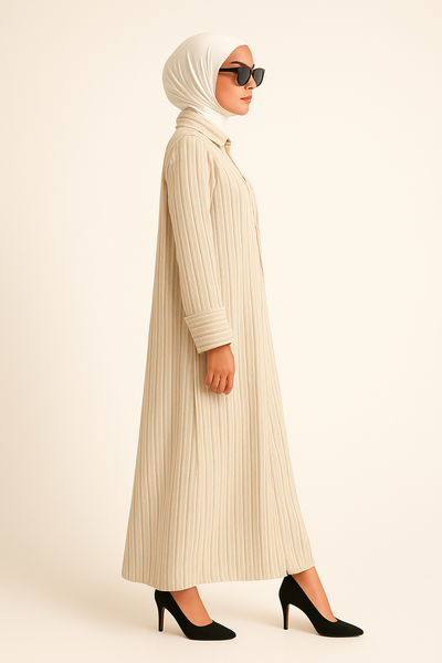 Robe beige à rayures élégant