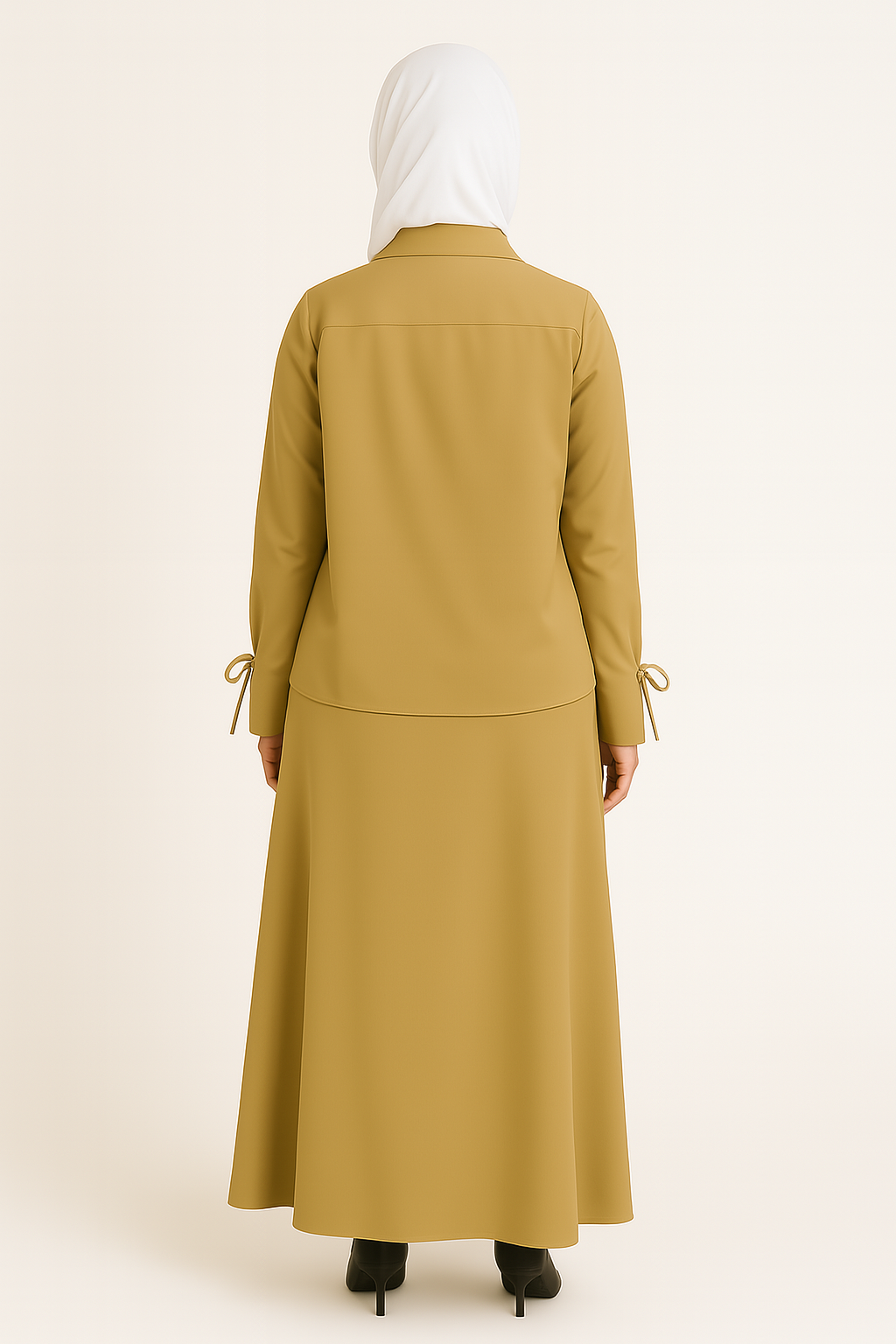 Ensemble femme chemisier manches nouées + jupe Sable Élégant