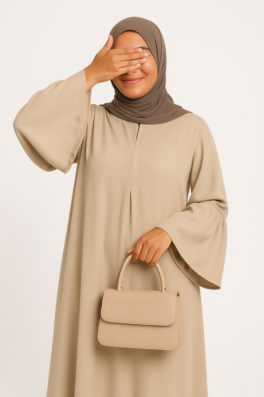 Abaya Beige Élégante – Manches Froufrou Volants