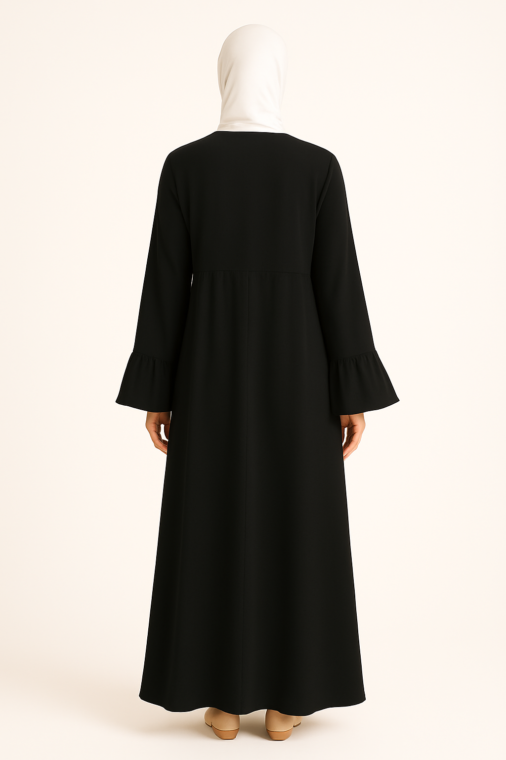 Abaya Noire Élégante – Manches Froufrou Volants