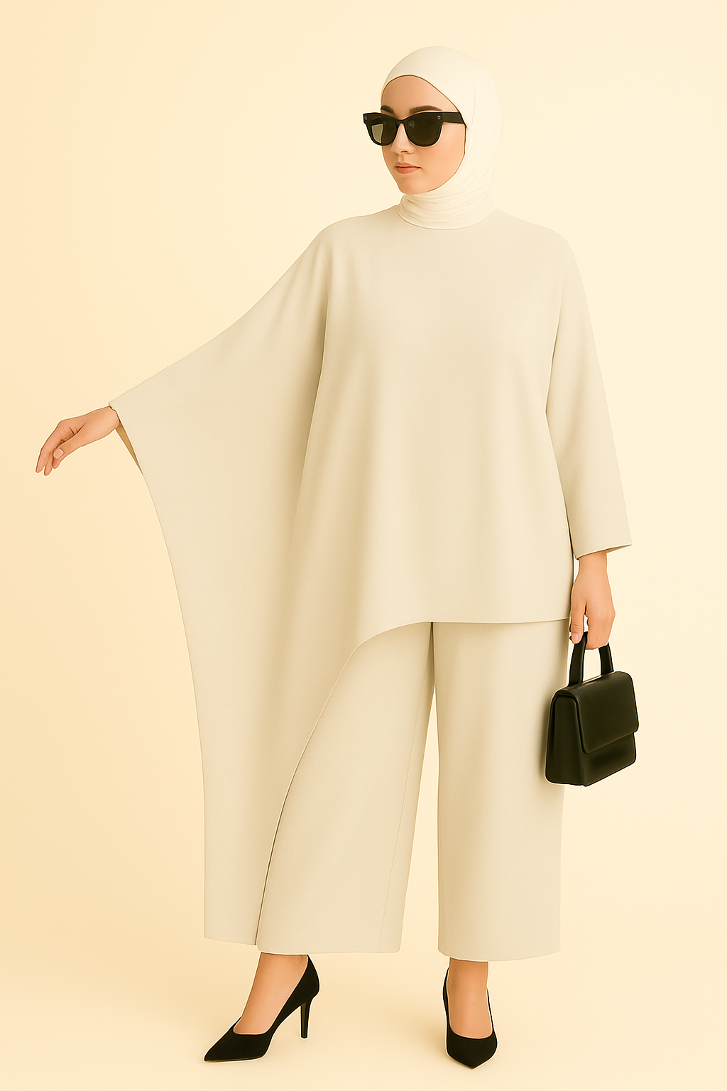 Ensemble Élégance Asymétrique – Robe Fluide & Pantalon Large