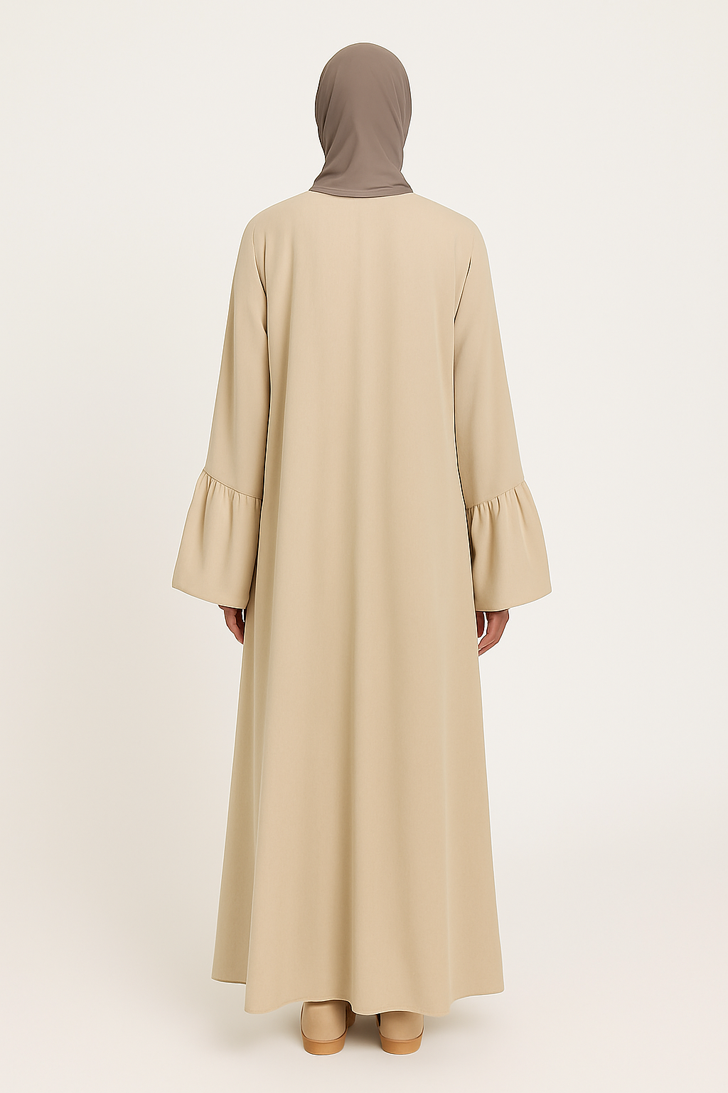 Abaya Beige Élégante – Manches Froufrou Volants