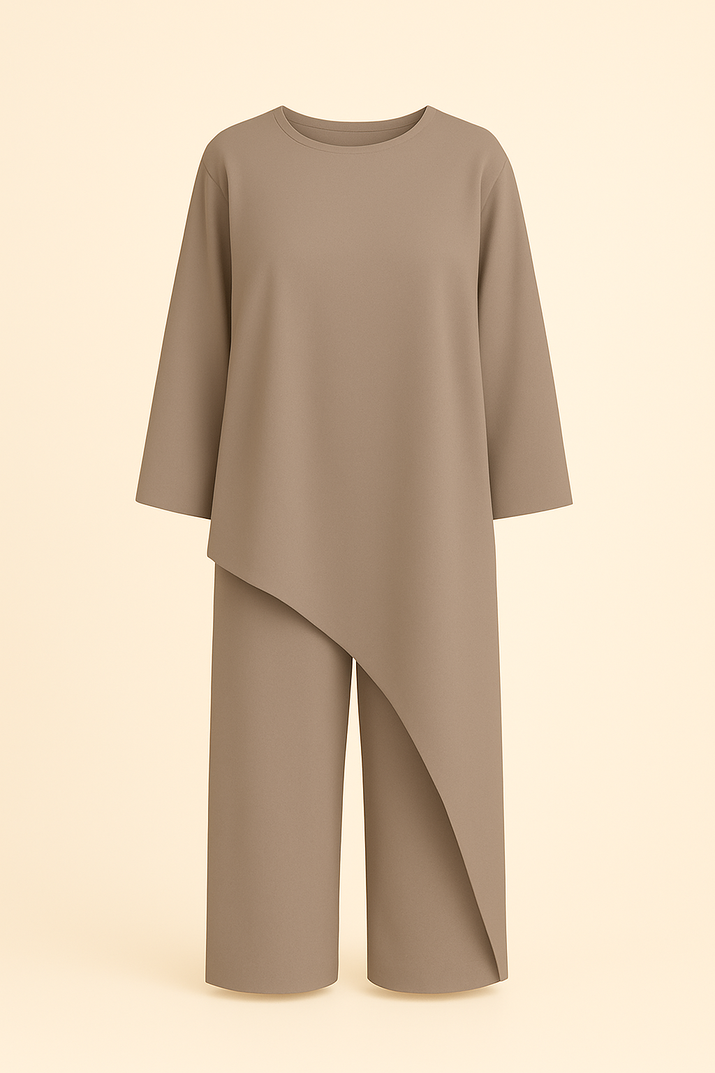 Ensemble Élégance Asymétrique – Robe Fluide & Pantalon Large