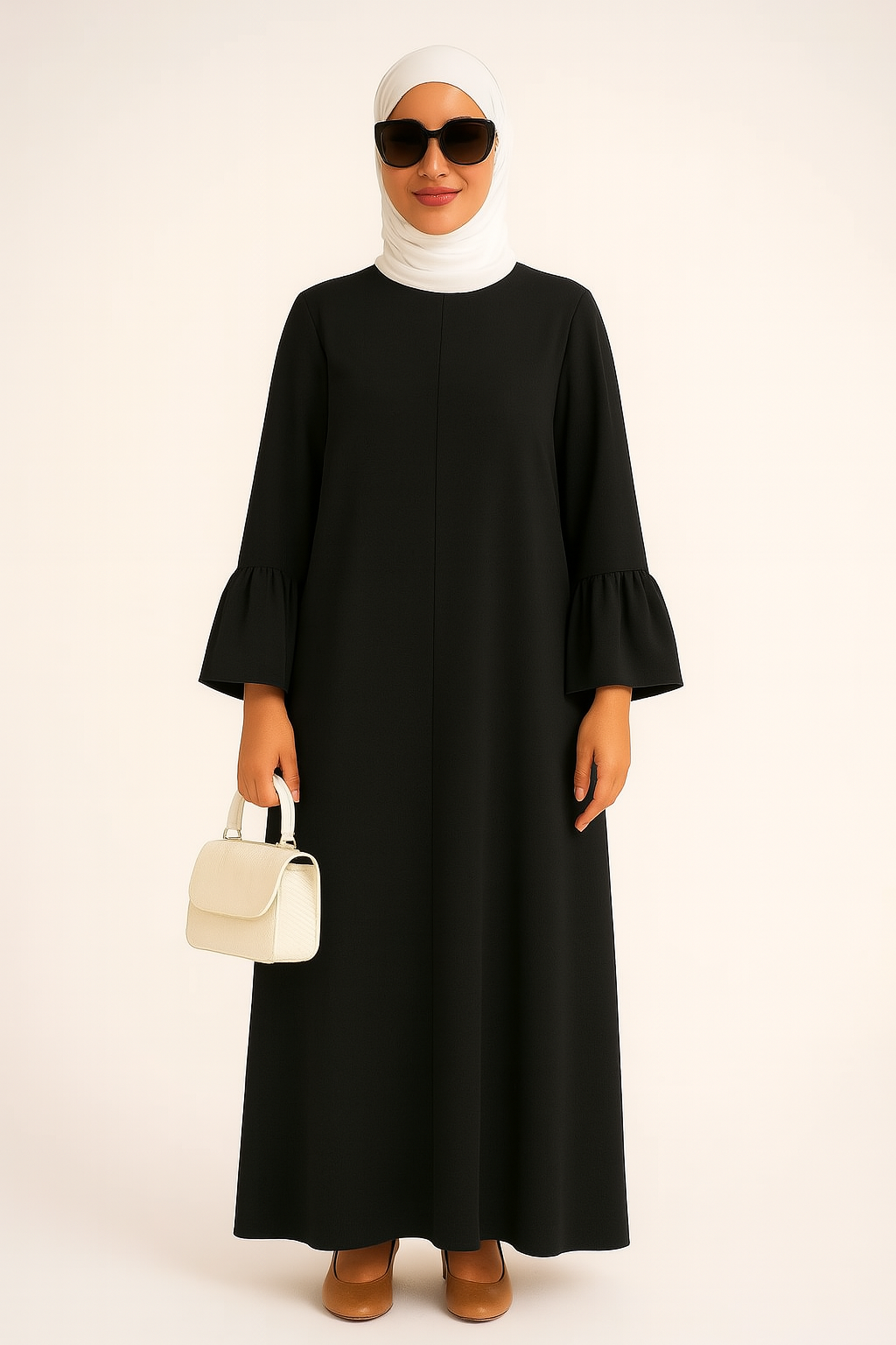 Abaya Noire Élégante – Manches Froufrou Volants