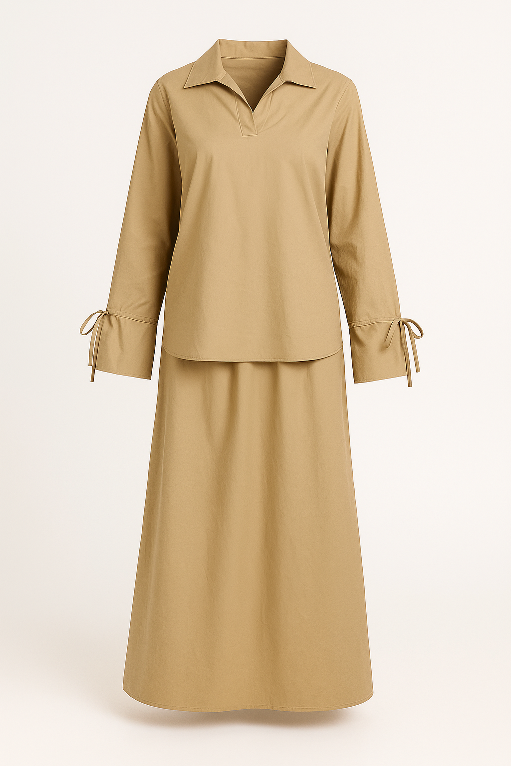 Ensemble femme chemisier manches nouées + jupe Sable Élégant